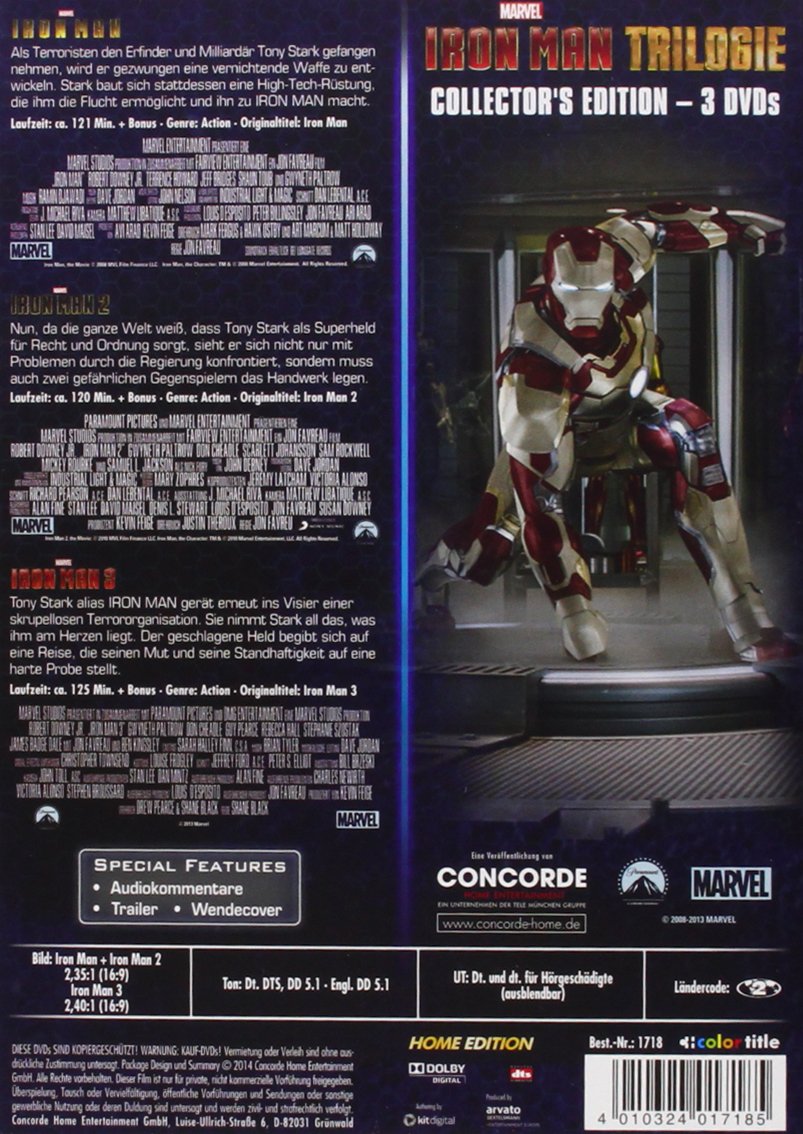 Iron Man Trilogy DVD Set - Robert Downey Jr. | Action-Packed Superhero Movies for Marvel Fans & Movie Collectors | Perfect for Home Entertainment & Gift Giving