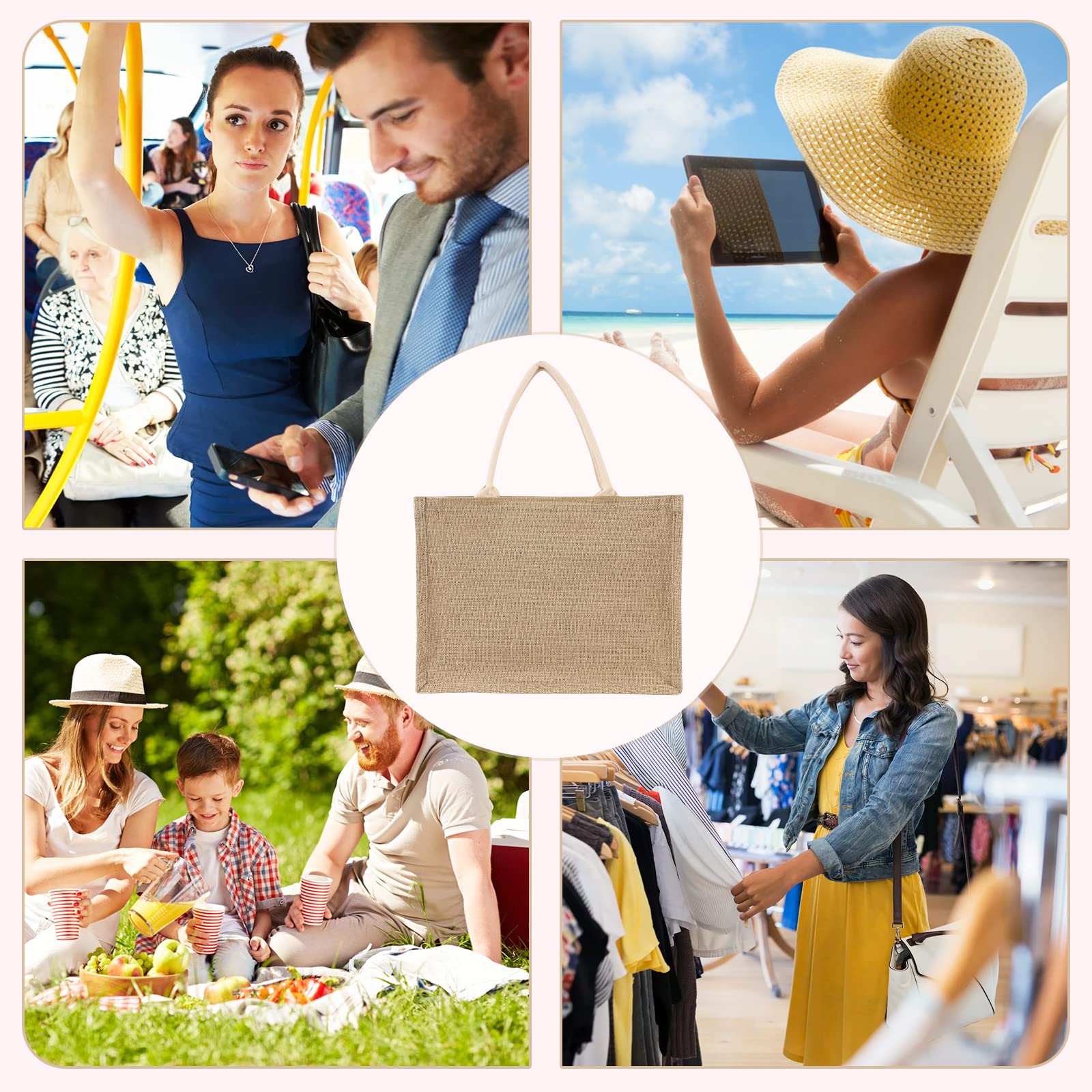 Valentine's Day Heart Jute Tote Bag for Women - Eco-Friendly Grocery Shopping Bag with Handles, 14.2 x 12.6 x 7.1 Inches - Perfect for Outdoor Travel, Beach Trips & Romantic Dates