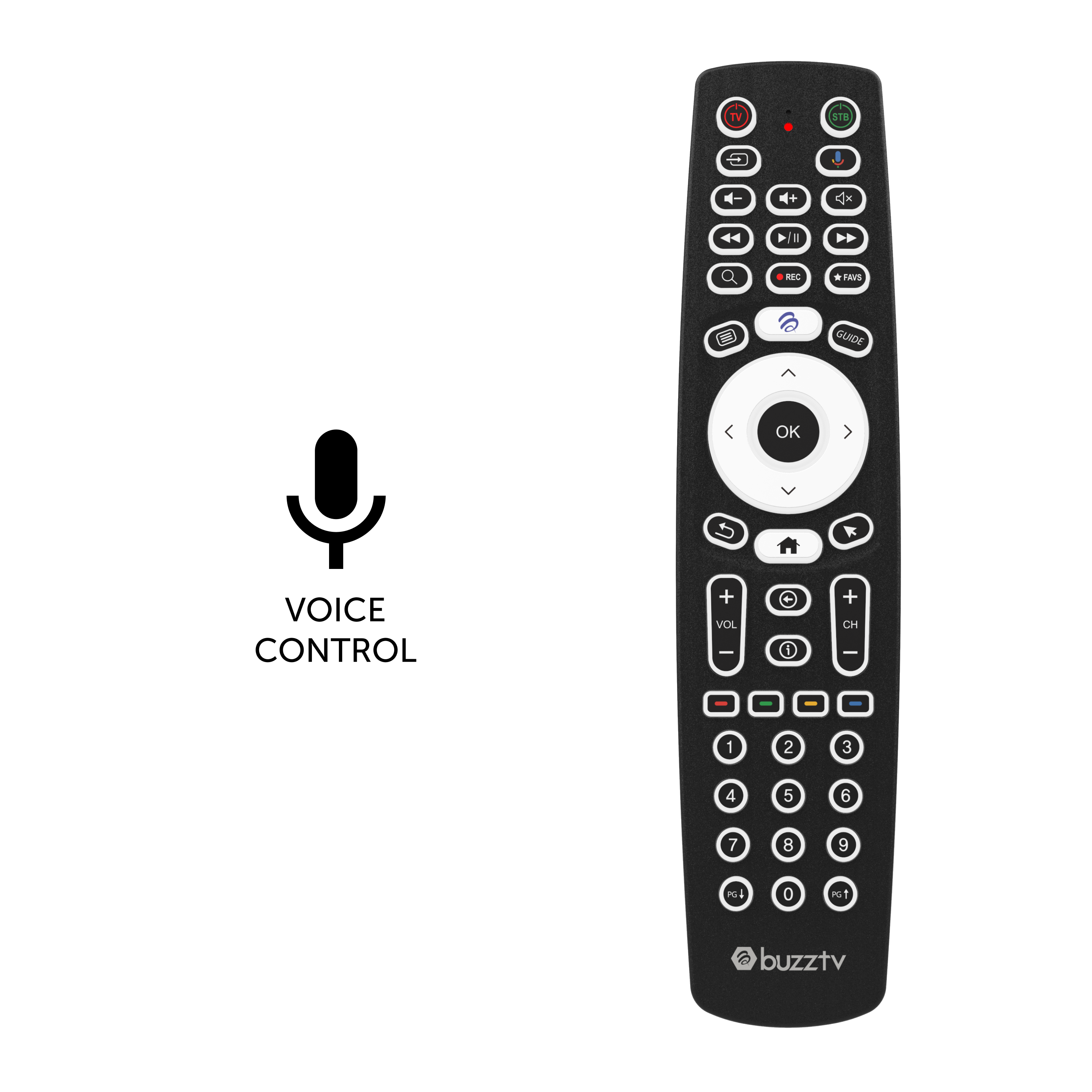 BuzzTV BT 500 Smart Voice Remote Control with Alexa Built-in - Perfect for Streaming, Smart Home Control & Entertainment Systems