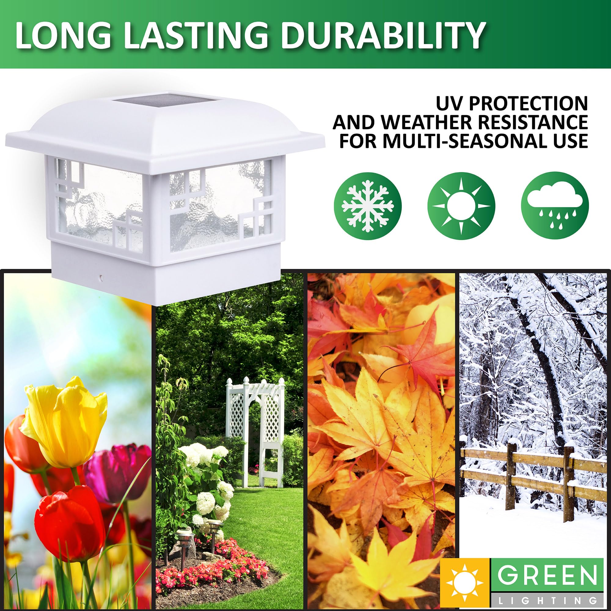GreenLighting Cubism Fence Solar Lights - 8 Pack White LED Solar Post Cap Lights for 4x4 & 5x5 Wooden Posts - Waterproof Outdoor Solar Deck Lights for Garden, Patio, Pathway, and Backyard Fence Lighting