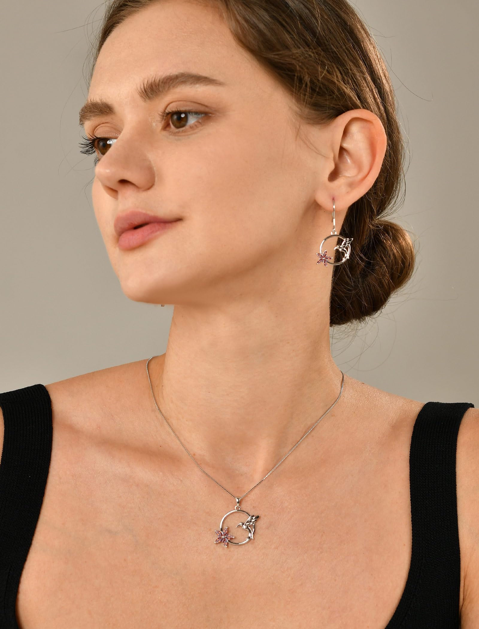 YL Hummingbird Necklace - 925 Sterling Silver Flower Pendant with Birthstone | Elegant Women's Jewelry Gift for Birthday, Anniversary & Special Occasions