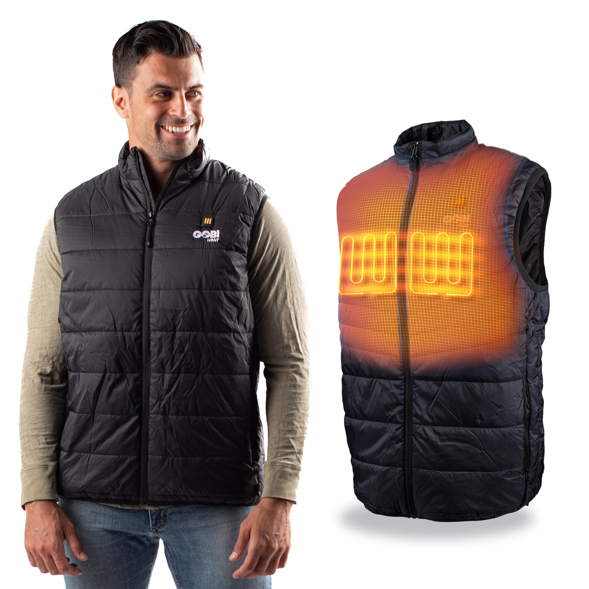 Element Men's Heated Vest with 10-Hour Battery Life - 3 Adjustable Heat Settings (Includes Battery & Charger) - Onyx Black - Perfect for Winter Outdoor Activities, Camping & Hiking