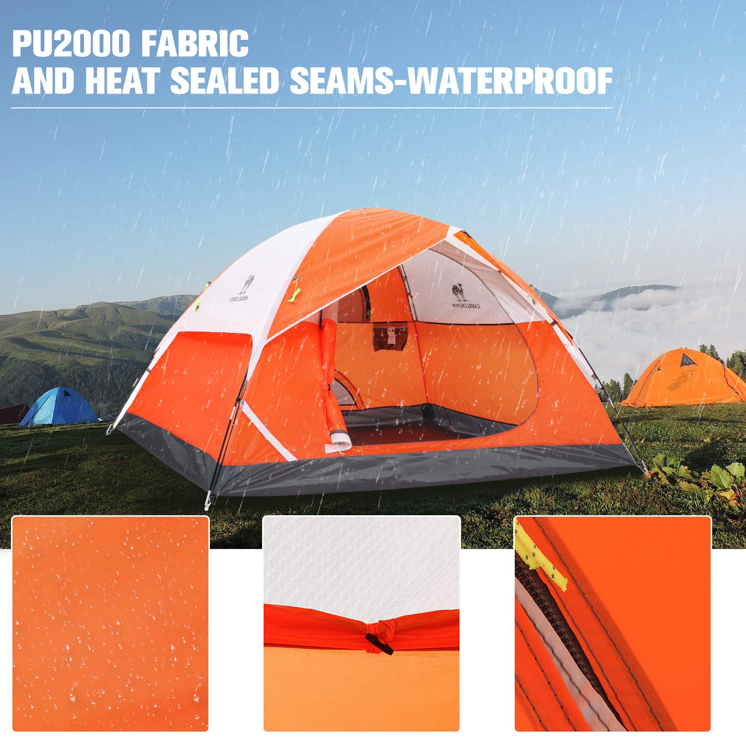 CAMEL CROWN 2-5 Person Waterproof Camping Tent - Lightweight & Spacious for Hiking/Backpacking