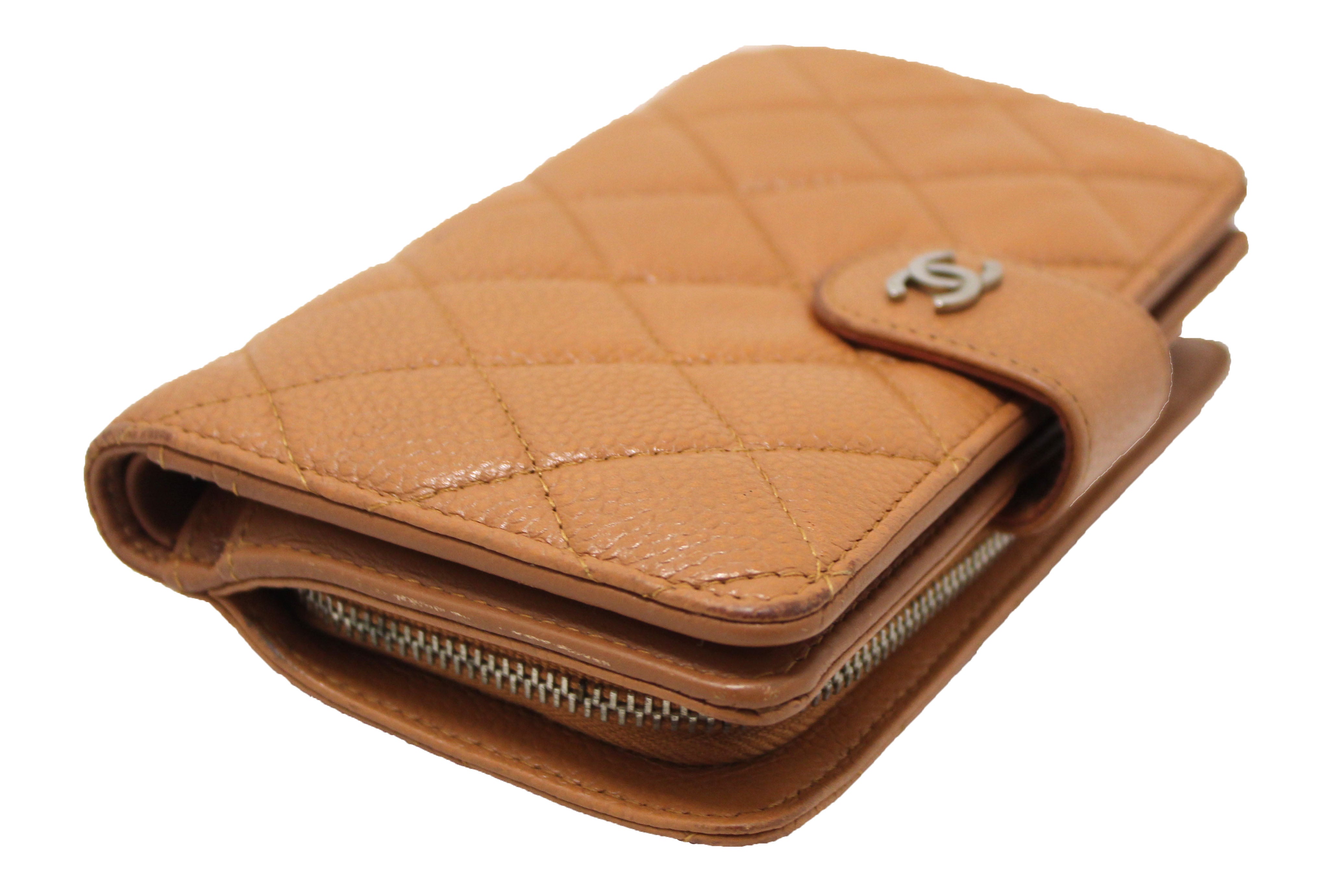 Authentic Chanel Vintage Brown Quilted Caviar Leather Bifold Wallet for Women - Luxury Designer Handmade Purse with Credit Card Slots - Perfect for Everyday Use, Gift Giving & Special Occasions