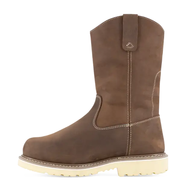 Composite Toe Work Boots for Men - 11 Inch Pull-On Safety Boots with Met Guard, Brown - Ideal for Construction, Warehouse & Industrial Work