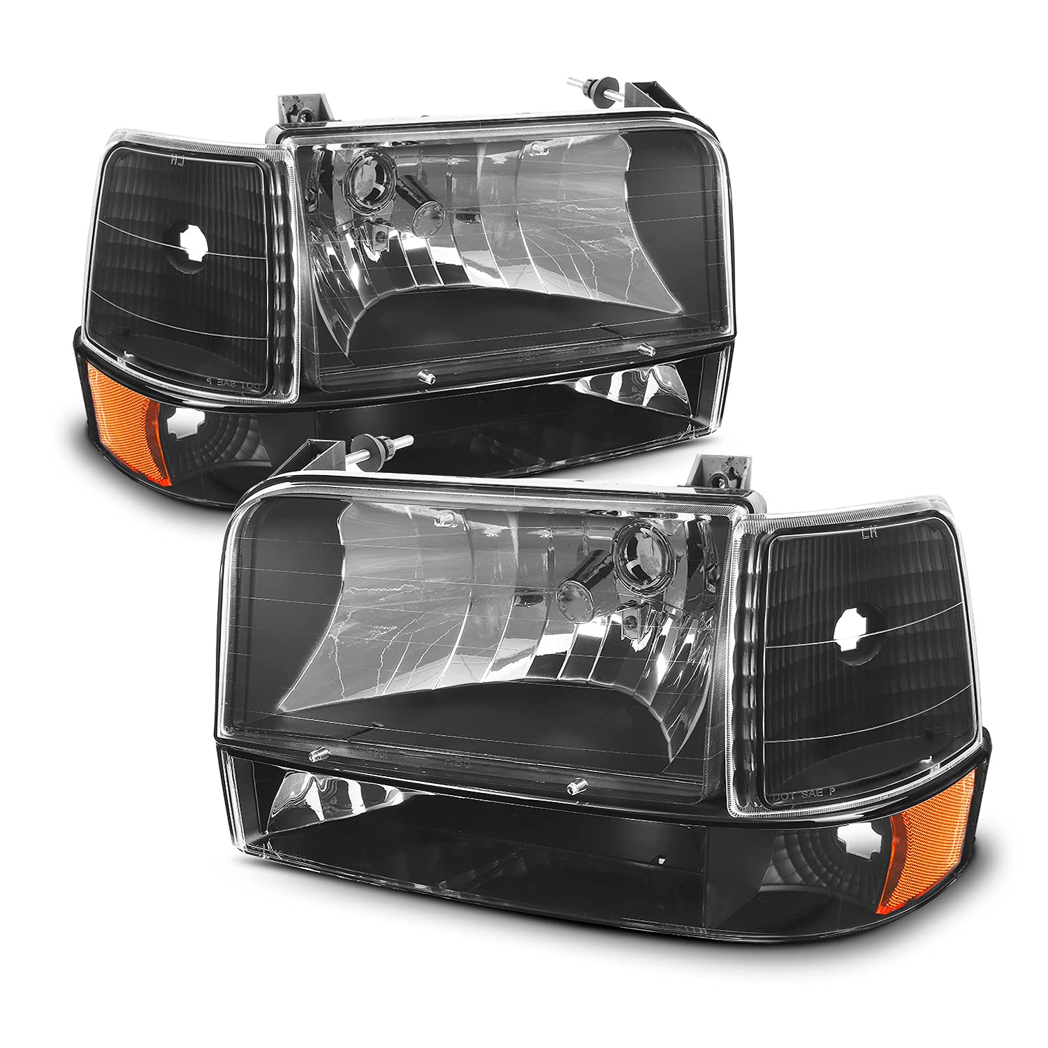 AKKON Replacement Headlights & Corner Lights for 92-96 Ford Bronco F150 F250 F350 - Black Housing OE Style Headlamps & Turn Signals - Upgrade for Off-Roading, Daily Driving & Night Visibility