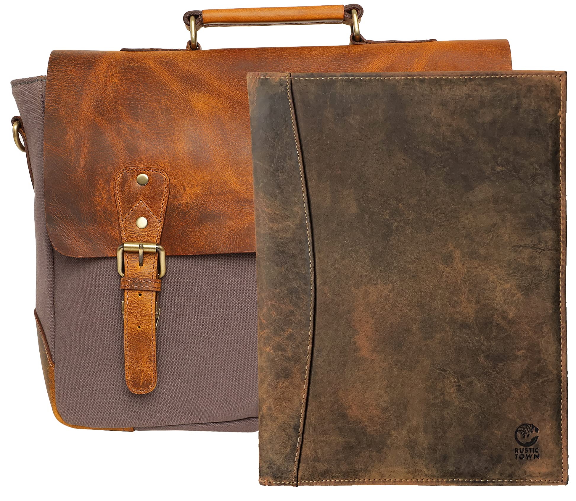 Genuine Leather File Folder & Laptop Messenger Bag Combo - Professional Business Organizer for School, Office & Work - Perfect Gift for Men & Women - Ideal for Commuting, Business Meetings & Daily Use
