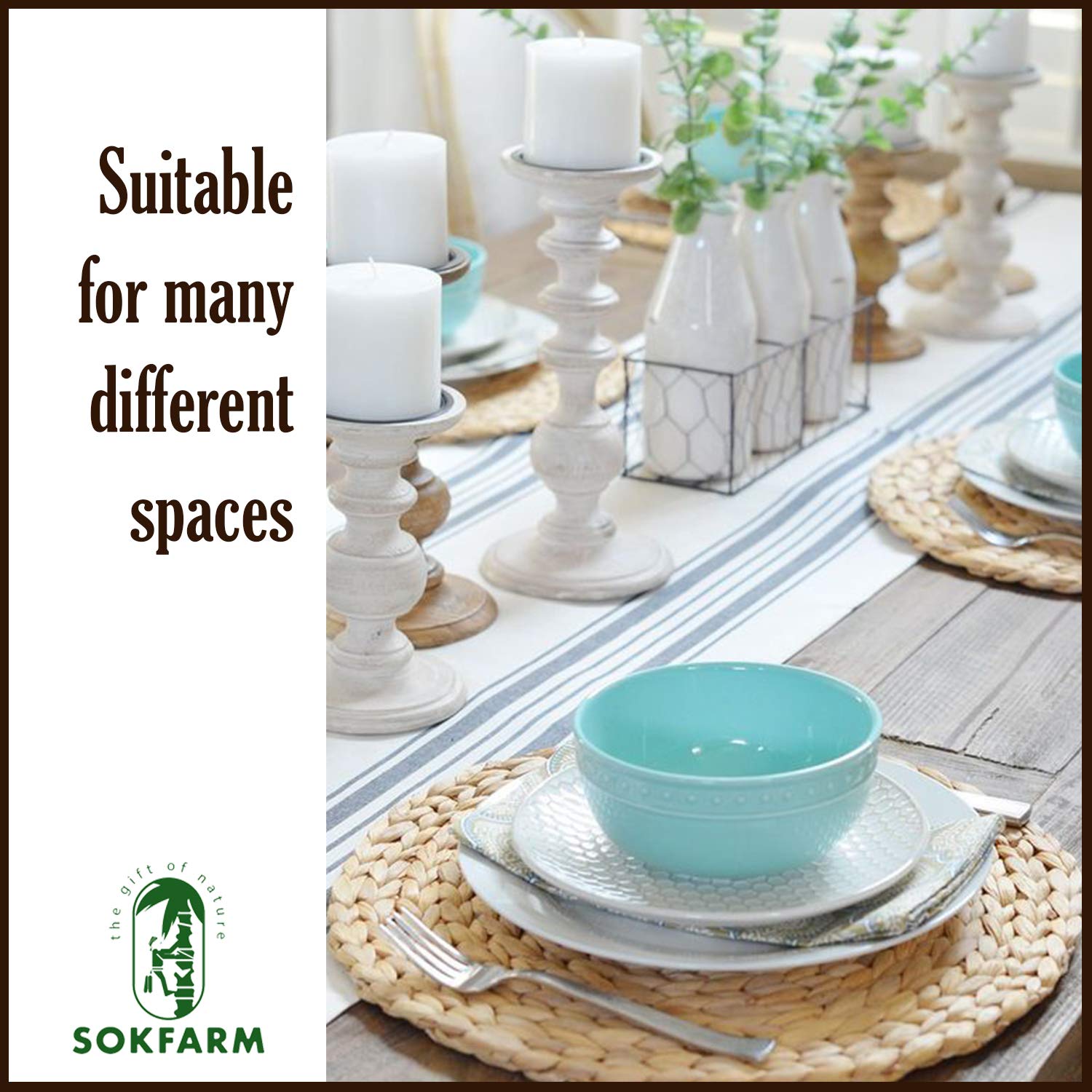 Boho Round Woven Placemats Set of 6 - 13.4 Inch Natural Water Hyacinth Wicker Straw Placemats for Dining Table | Perfect for Farmhouse, Coastal, and Boho Chic Home Decor