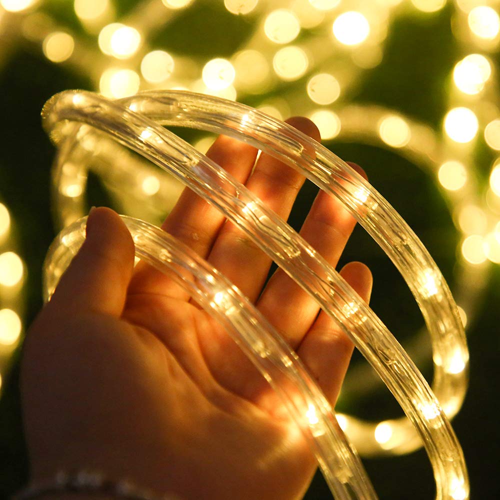50ft 360 LED Waterproof Rope Lights - Connectable 110V Indoor/Outdoor String Lights for Deck, Patio, Pool, Backyard, Camping, Bedroom & Christmas Decor - Warm White Lighting for Parties, Weddings & Landscape Design