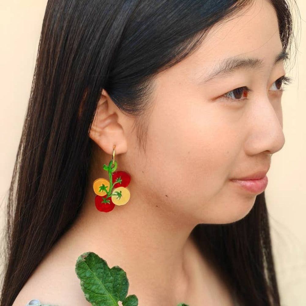 Fresh Cherry Tomato Acrylic Dangle Earrings - Cute Fruit Jewelry for Women, Girls - Perfect for Summer, Parties & Everyday Wear