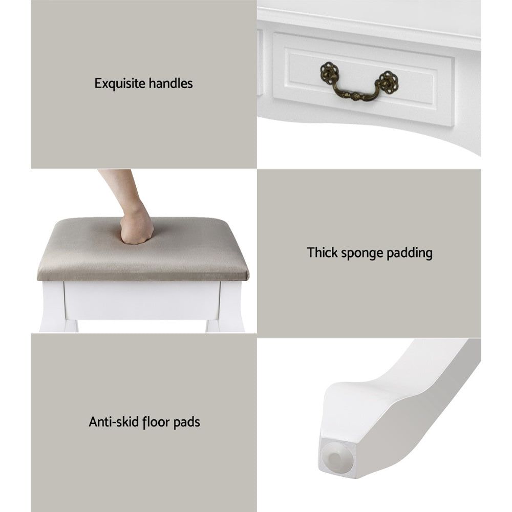 Artiss Foldable Dressing Table Stool Set with Mirror - White Vanity Stool for Bedroom, Makeup Station & Home Decor