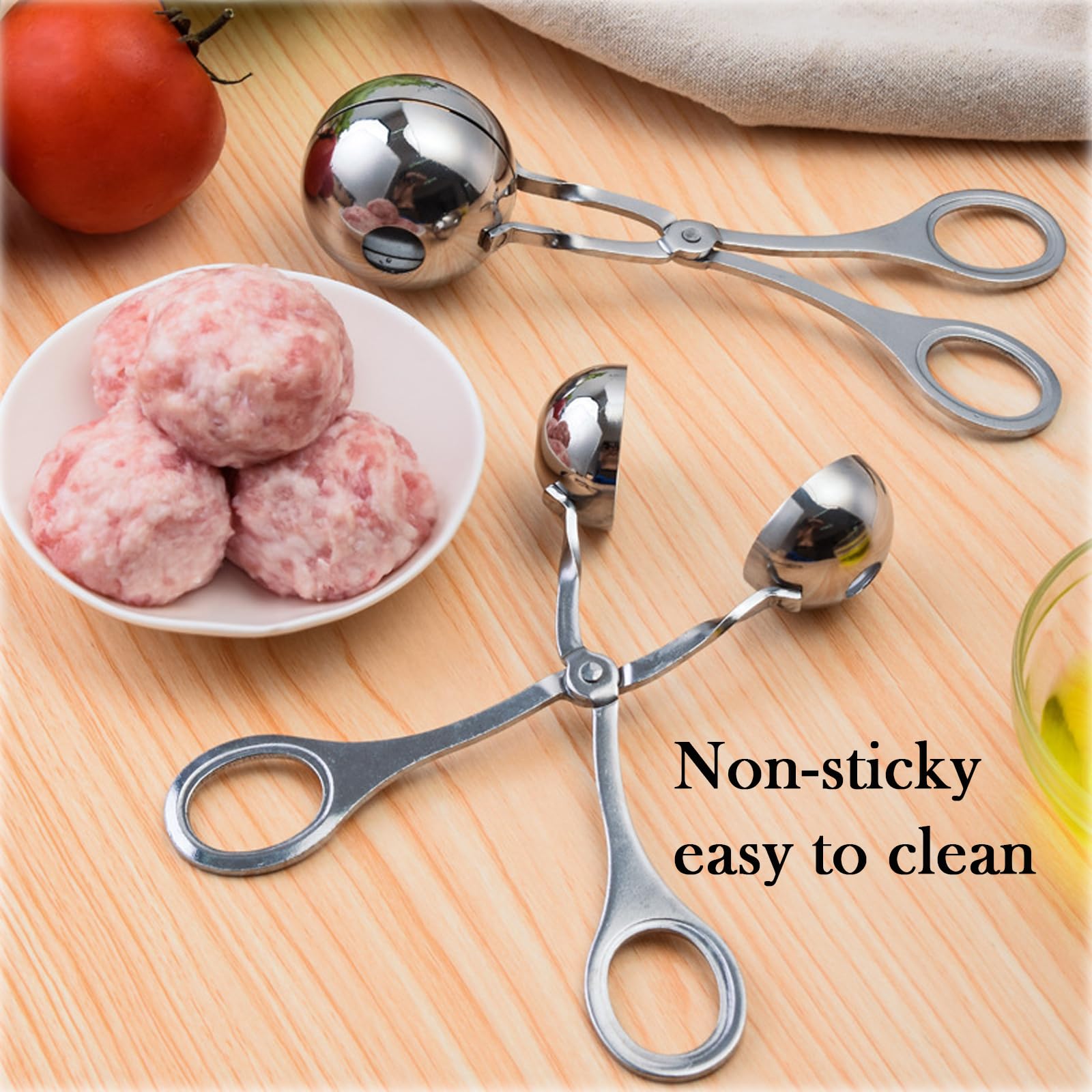 2PCS Stainless Steel Meatball Maker Scoop - Non-Stick, Detachable Anti-Slip Handles for Perfect Meatballs, Cake Pops & Cookie Dough - 1.38