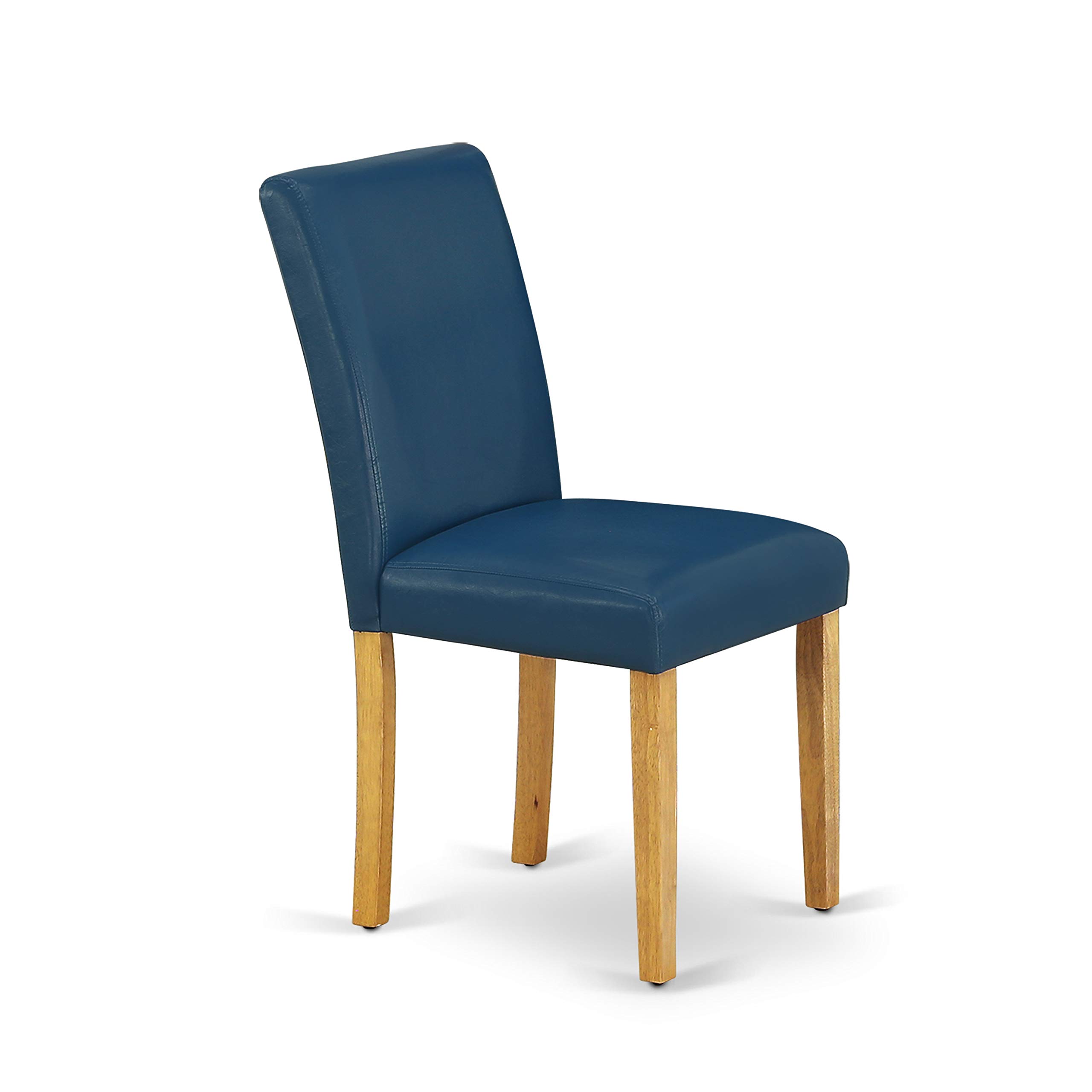 East West Furniture 3 Piece Dining Room Set - Round Pedestal Table & 2 Oasis Blue Faux Leather Chairs, 30x30 Inch, Oak - Perfect for Small Spaces, Breakfast Nooks & Cozy Apartments