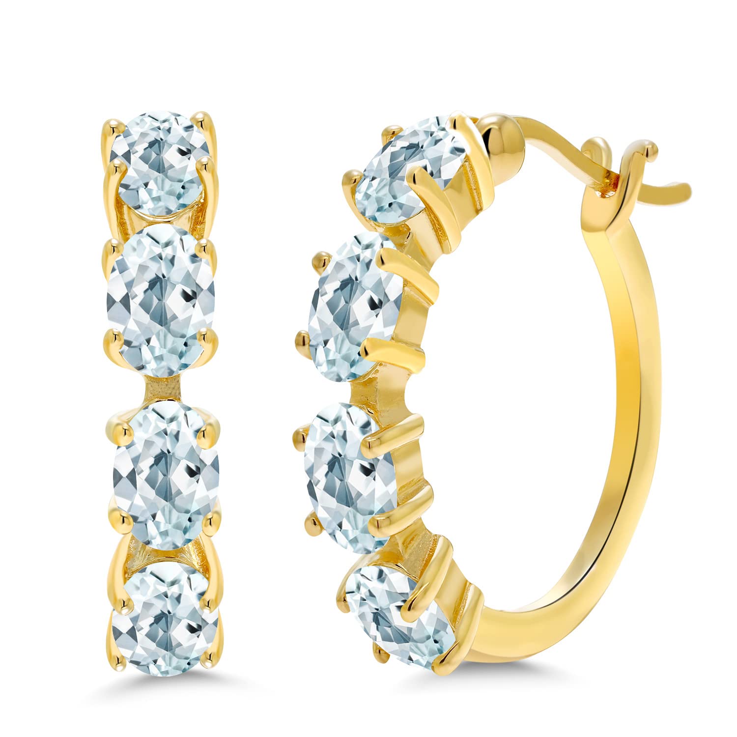 Gem Stone King 18K Gold Plated Silver Oval Birthstone Hoop Earrings for Women | 6x4mm Oval Gemstone | 22mm (0.85 Inch) Hoop | Elegant Jewelry for Everyday Wear & Special Occasions