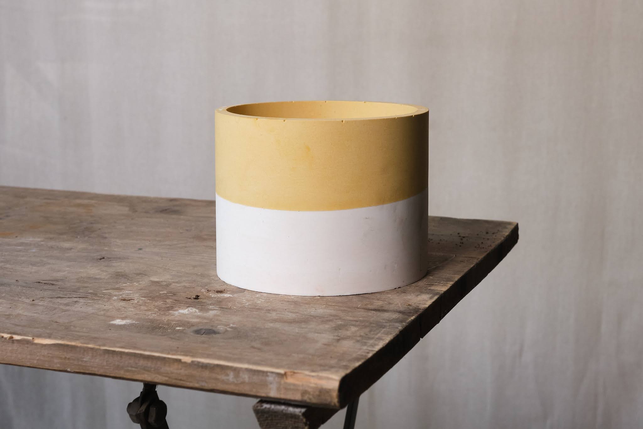 Handmade Yellow & White Concrete Plant Pot - 13cm Diameter - Modern & Minimalist Home Decor for Indoor Plants, Succulents & Herbs