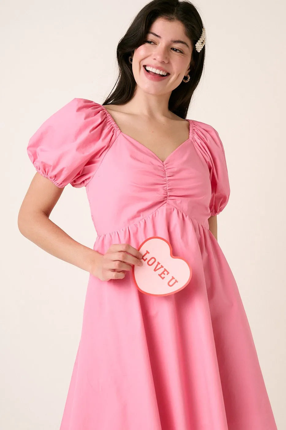 Sweetheart Neckline Puff Sleeve Pink Mini Dress for Women - Perfect for Date Night, Party & Special Occasions