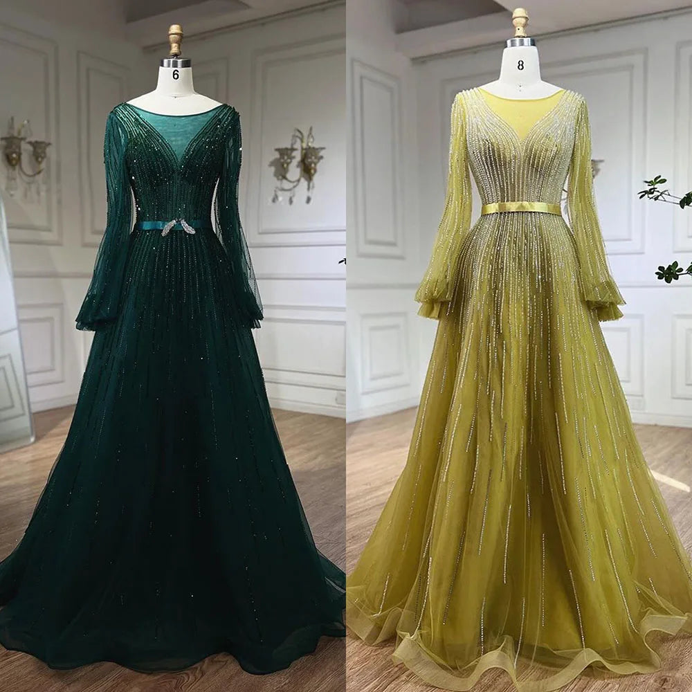 Elegant Beaded Arabic Yellow A-Line Evening Gown for Women - Luxury Dubai Wedding Party Dress 2025 | Perfect for Formal Events, Galas & Special Occasions