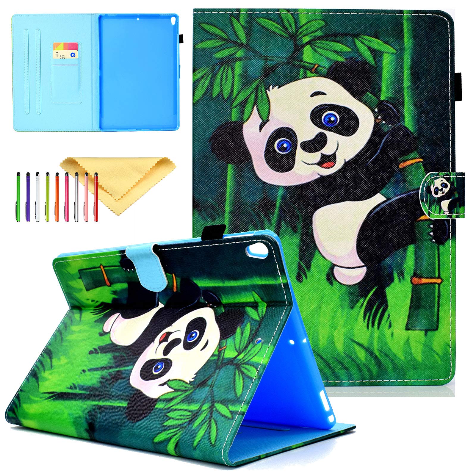 iPad Air 3 Case & iPad Pro 10.5 Case (2019/2017) - Kids Protective Smart Cover with Stand, Lightweight Wallet Sleeve - Panda Bamboo Design - Perfect for School, Travel & Home Use