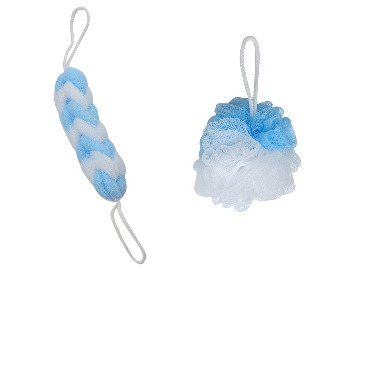 RUNA Blue Wash Soft Round Loofah & Back Stretchable Loofah | Exfoliating Bath Sponge | Body Scrubber for Women, Men & Kids | Pack of 2 | Blue Color | Perfect for Shower, Bath & Gentle Skin Exfoliation