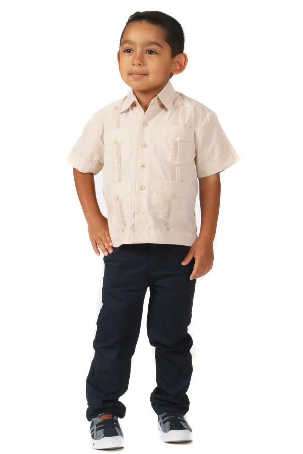 Boys Guayabera Shirt (Style 3765) - Lightweight & Breathable Summer Casual Wear for Kids - Perfect for Parties, Weddings & Family Gatherings