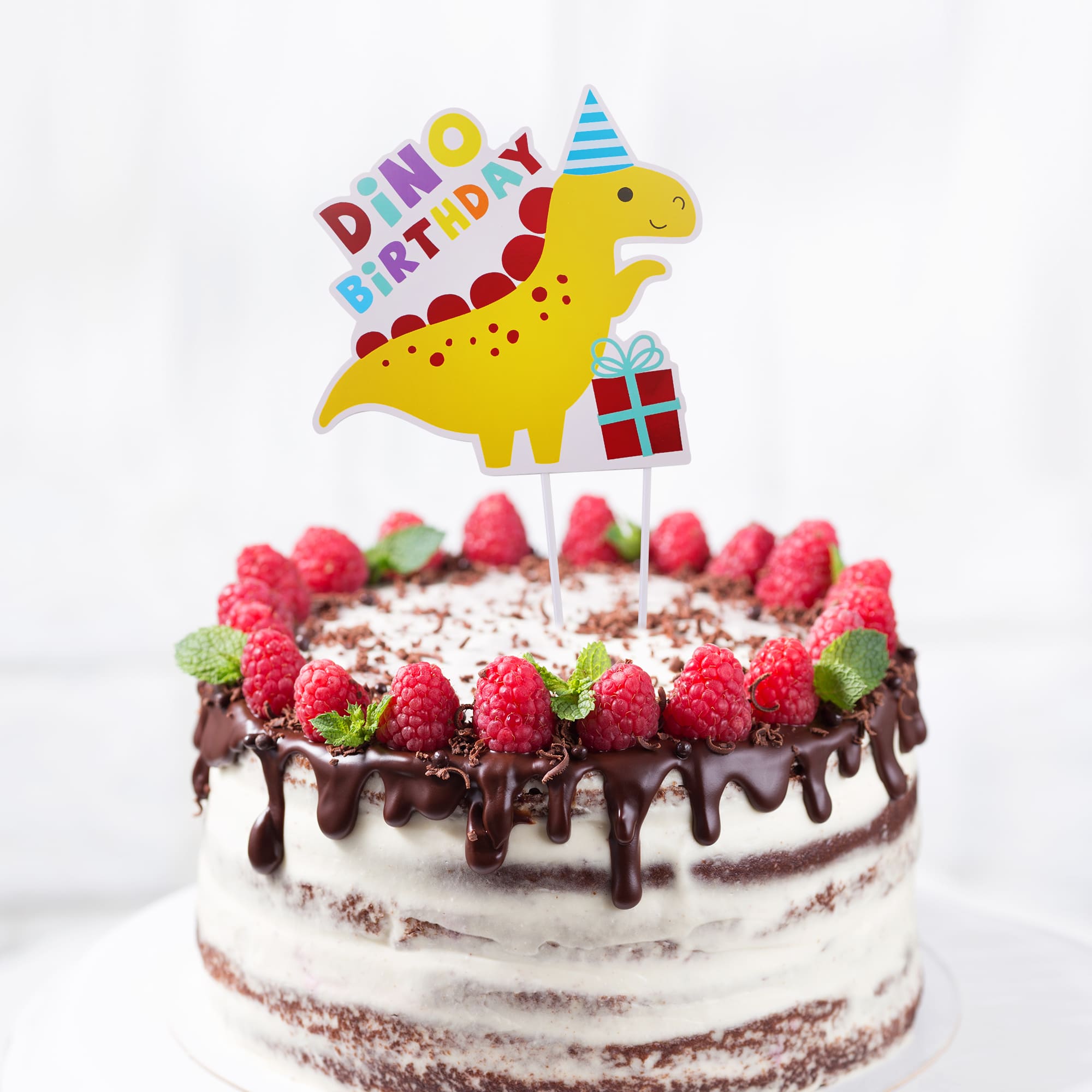 Dinosaur Birthday Cake Topper with Hot Stamp - 7x11 Inch - Perfect for Kids' Dino Themed Parties, Birthday Cakes, and Decorations