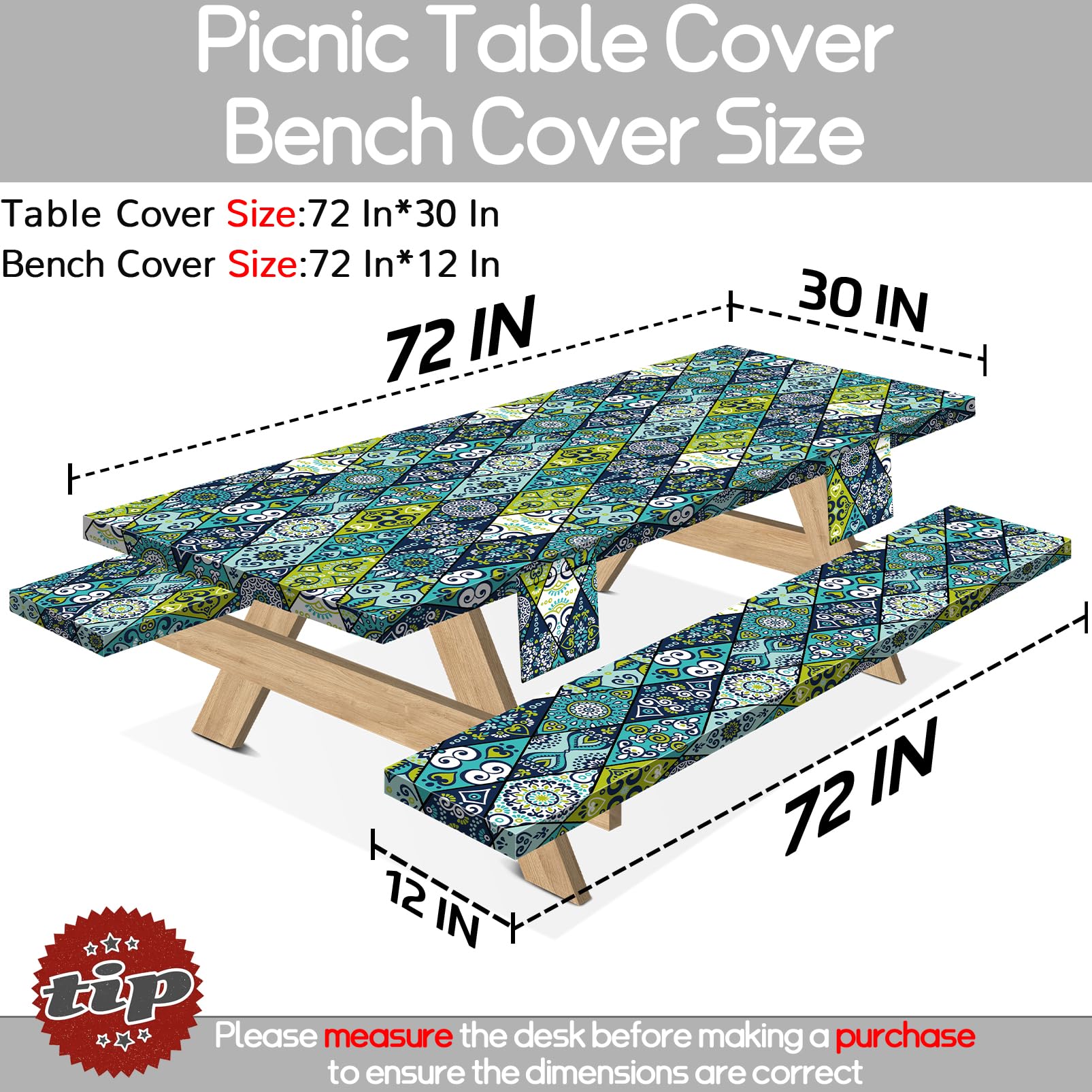 6 Ft Waterproof Picnic Table Cover with Bench Covers - Perfect for Camping & RV Travel