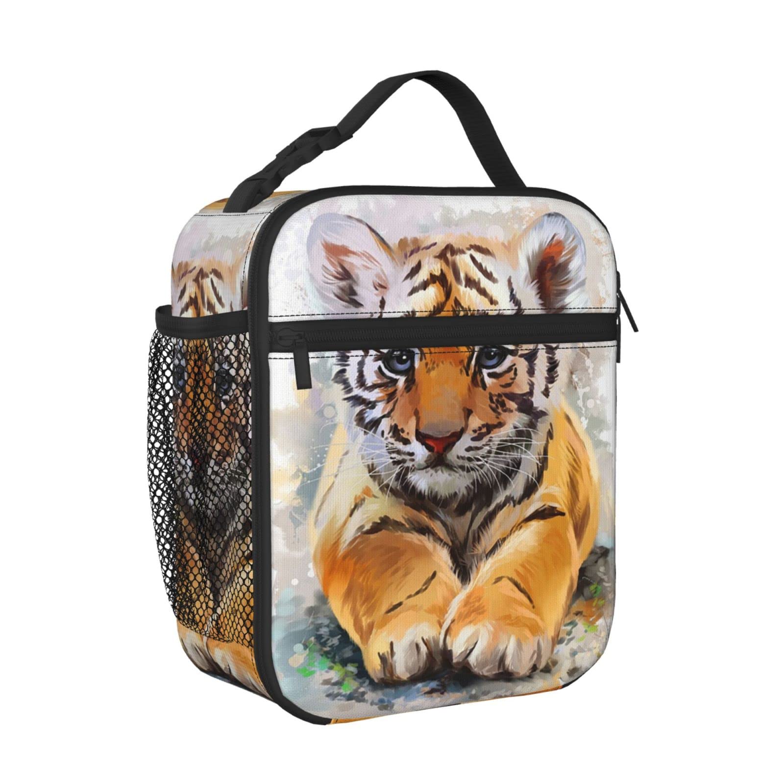 KiuLoam Insulated Lunch Box - Reusable Thermal Meal Bag with Adjustable Shoulder Strap for Women, Men, Kids | Cute Oil Painting Baby Tiger Design | Perfect for School, Office, Picnics & Outdoor Activities