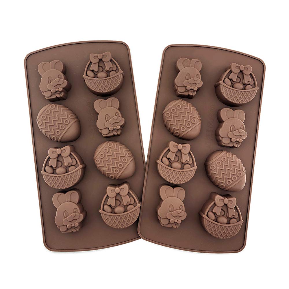 Premium 2-Pack Silicone Egg Chocolate Candy Molds - Easter Baking Molds for Chocolate, Cake, Jelly - Reusable Brown Trays - Perfect for Easter Party Treats, Holiday Desserts & DIY Candy Making at Home