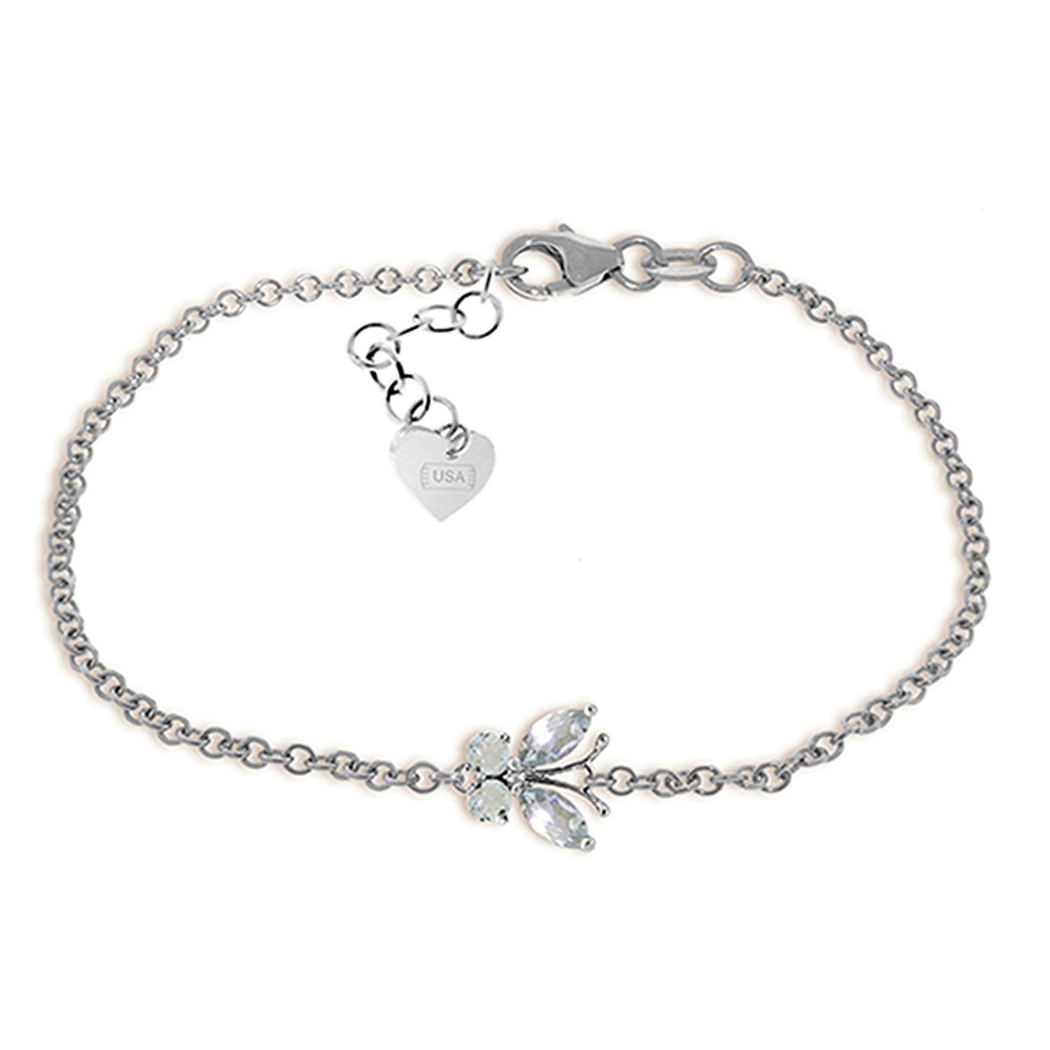 14K Solid White Gold Butterfly Bracelet with 0.6 Carat Aquamarine - Elegant Jewelry for Women, Perfect for Anniversary Gifts, Valentine's Day & Special Occasions