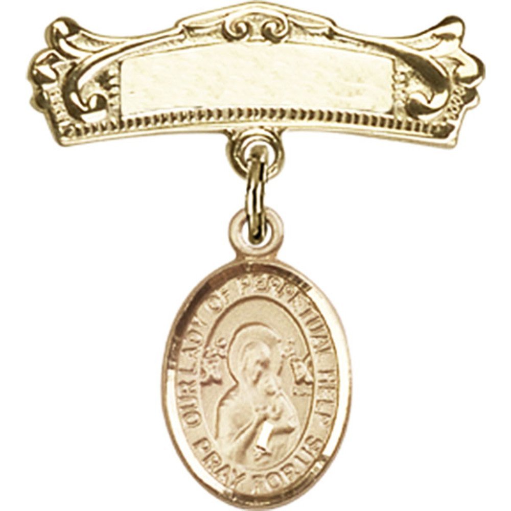 Gold Filled Baby Badge with Our Lady of Perpetual Help Charm - 7/8