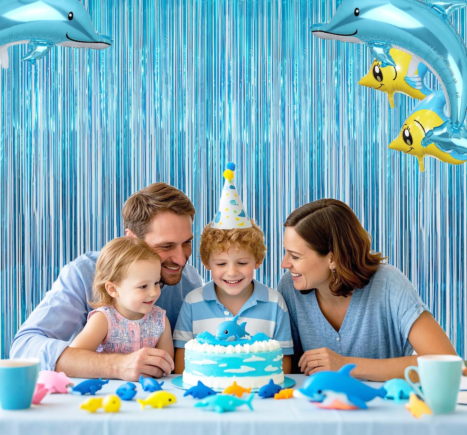 2PC Teal Blue Streamers Party Decorations - Blue Tinsel Foil Fringe Backdrop for Birthday, Frozen, Under The Sea, Ocean, Bachelorette & Easter Party Decor - Perfect for Doorways, Walls & Photo Booths