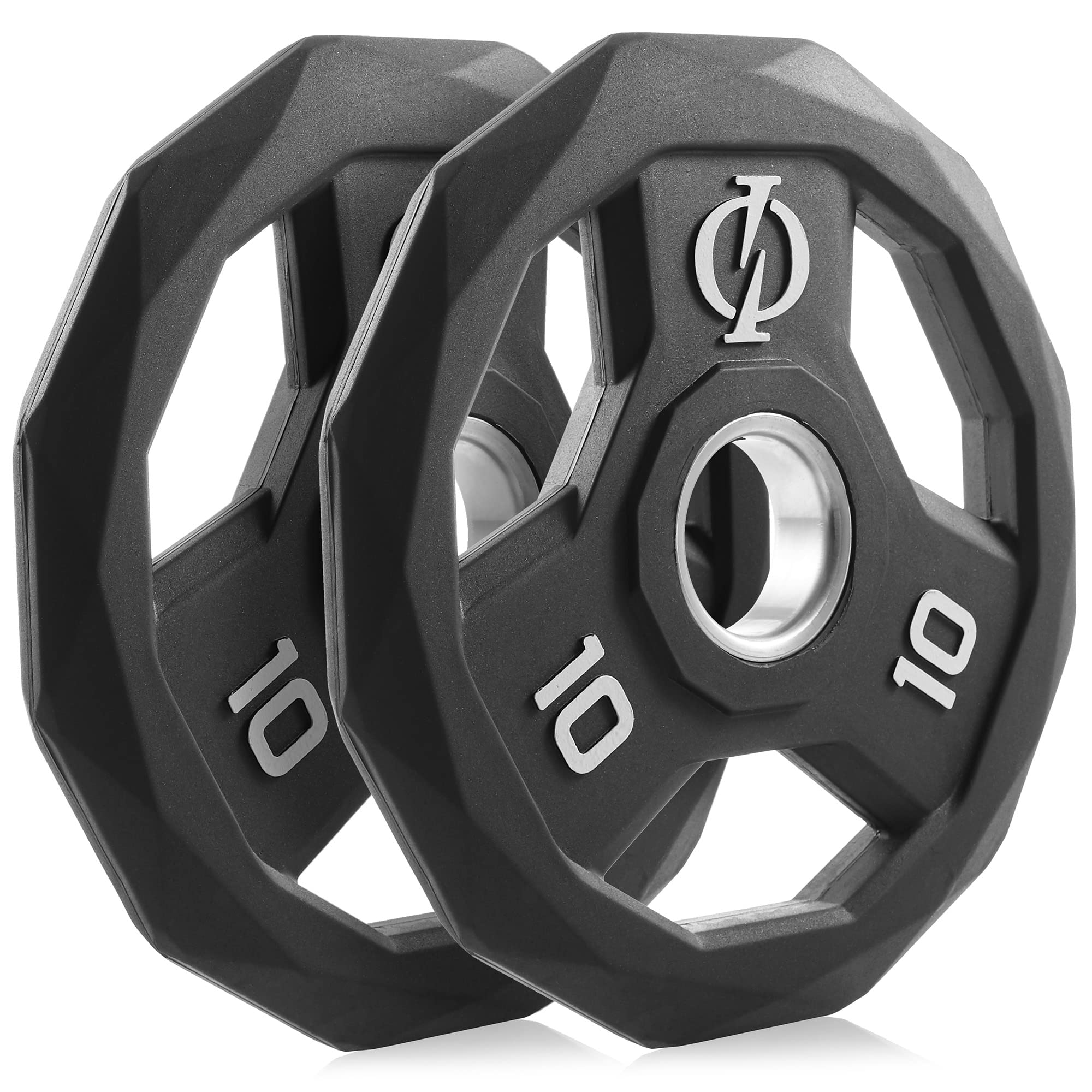 Rubber Coated Olympic Grip Weight Plates Set of 2 - 2-in Black Gym Plates for CrossFit, Strength Training & Home Workouts