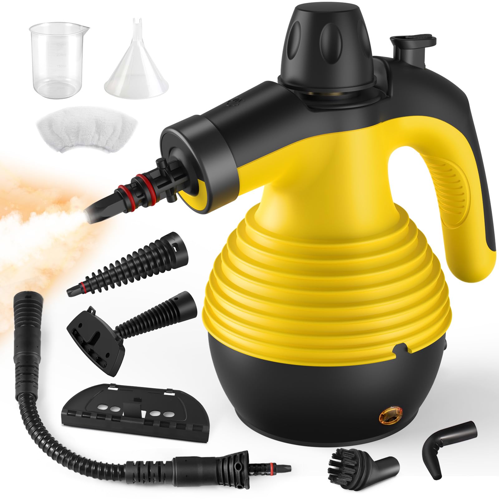 Handheld Pressurized Steam Cleaner with 9-Piece Accessories Kit - Multi-Surface Steamer with Safety Lock & 12.8oz Large Water Tank - Perfect for Upholstery, Grout, Floors, Cars & Home Cleaning - Ideal for Deep Cleaning Kitchens, Bathrooms, Garages & Auto Detailing