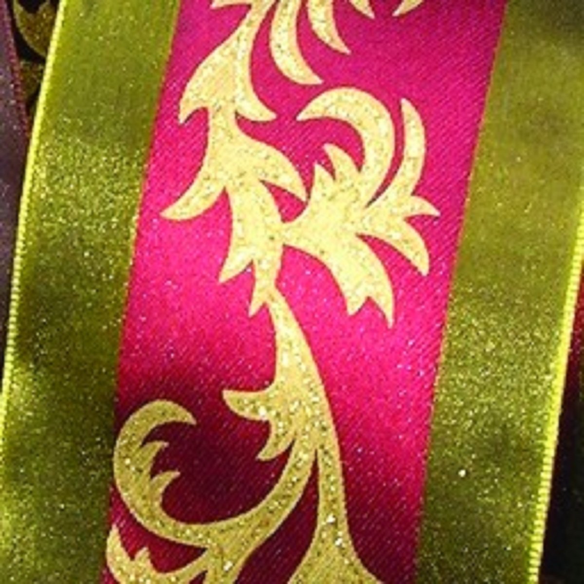 Premium Olive Green, Burgundy Red & Gold Margaritte Taft Vines Wired Craft Ribbon - 2.5 Inch x 27 Yards for Gift Wrapping, Floral Arrangements & DIY Decor