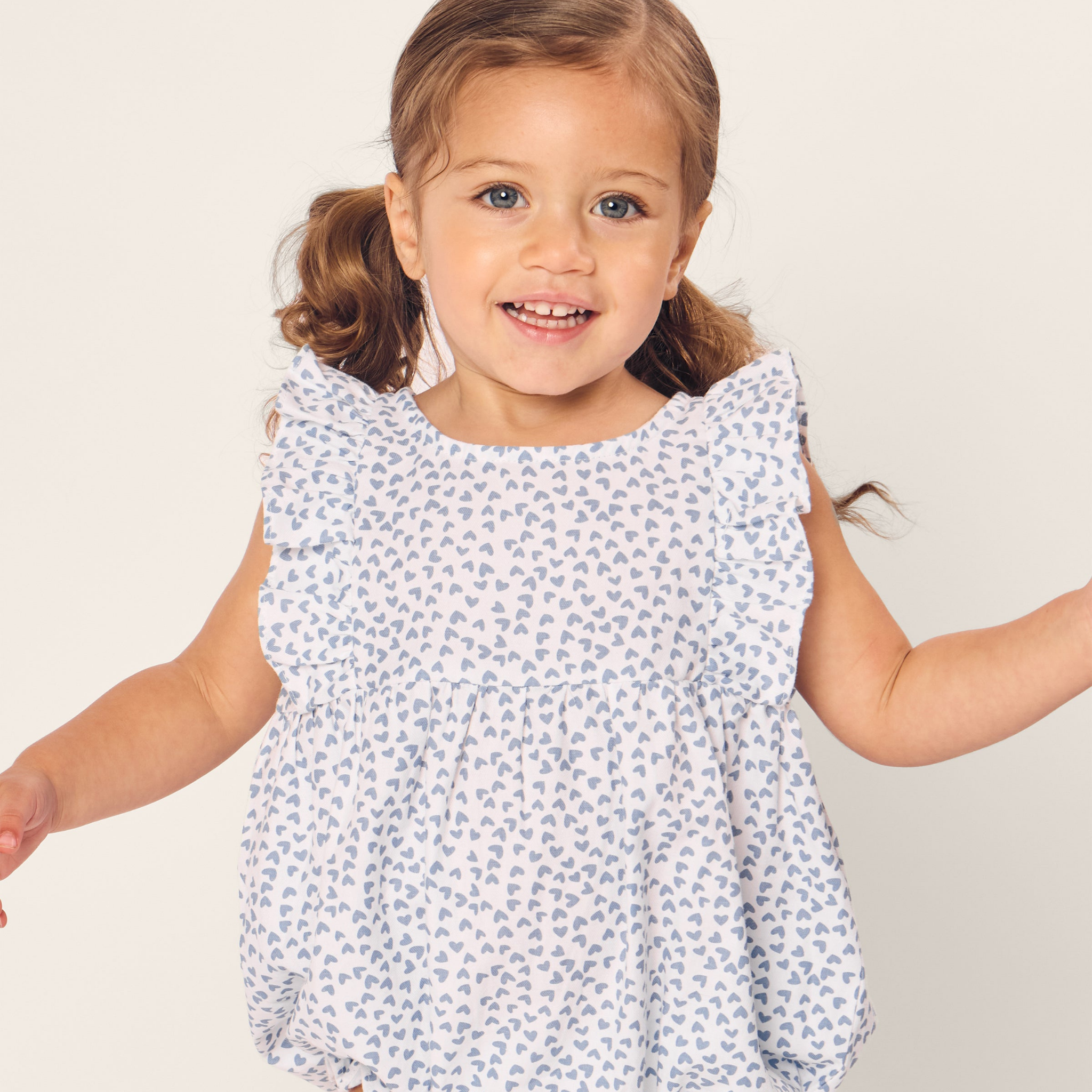 Blue Hearts Baby Twill Ruffled Romper - Soft & Comfortable Outfit for Newborns & Toddlers - Perfect for Playdates, Photo Shoots & Special Occasions