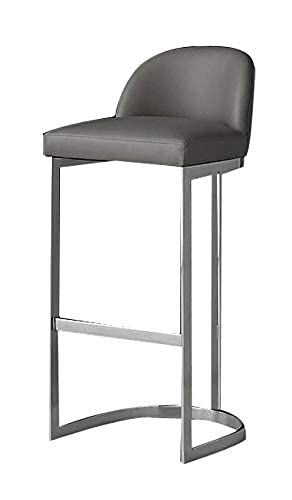 Modern NC Counter Stool with Backrest - Upholstered Synthetic Leather Seat - 65cm Height Kitchen & Bar Stool in Silver - Perfect for Bistro Dining, Home Kitchen & Breakfast Nook