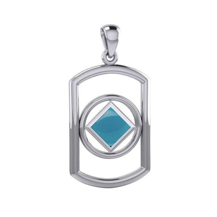 Rectangle Silver Pendant with Inlaid NA Recovery Symbol - Elegant Jewelry for Addiction Recovery & Spiritual Healing - Perfect for Gifts, Meetings & Daily Wear