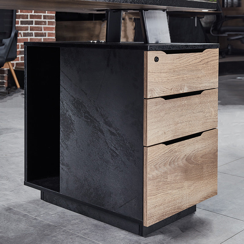ARTO Single Workstation Desk with Right Cabinet - 1.2M Warm Oak & Black Finish - Perfect for Home Office, Study Room or Small Workspace