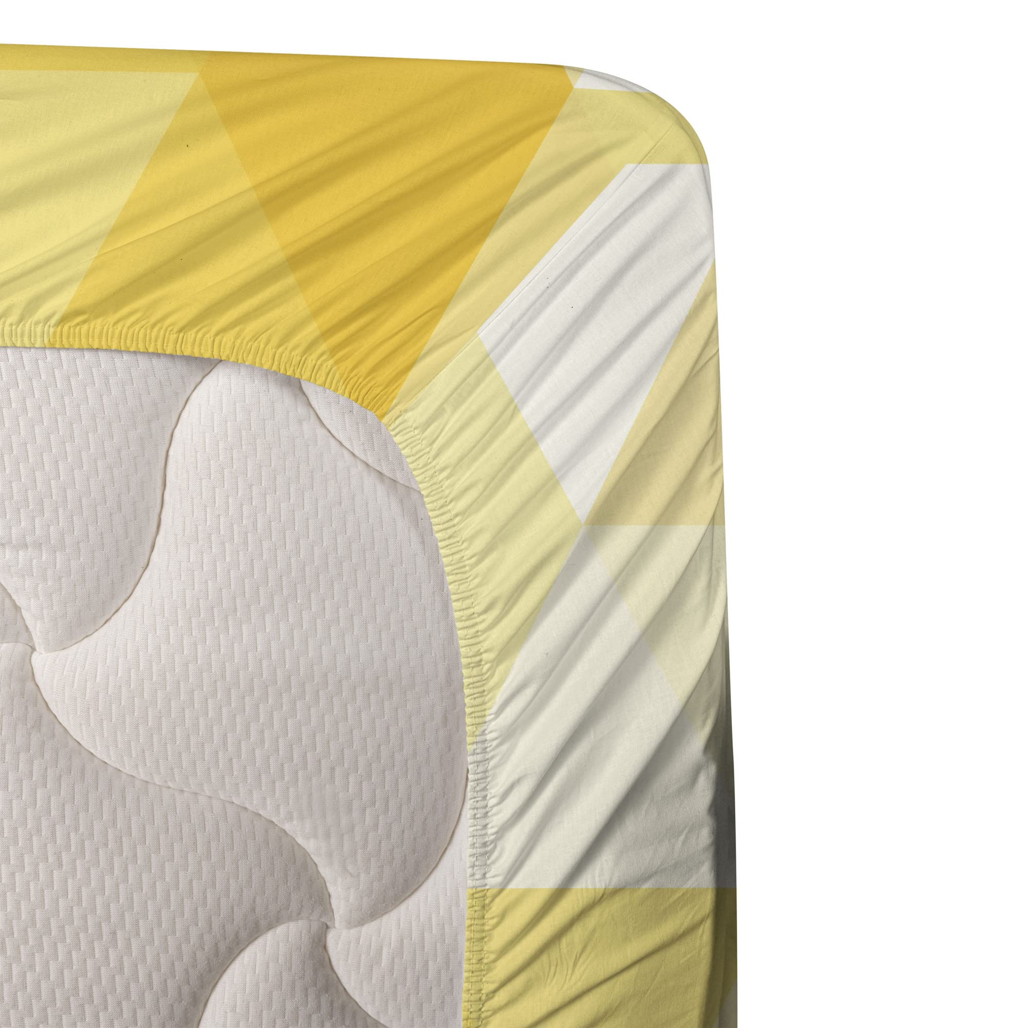 Ambesonne Yellow 4-Piece King Sheet Set - Abstract Triangle Geometric Pattern with Modern Mosaic Design, Fitted & Flat Sheets + Pillowcases | Soft Bedding for Modern Bedrooms, Guest Rooms & Dorm Decor