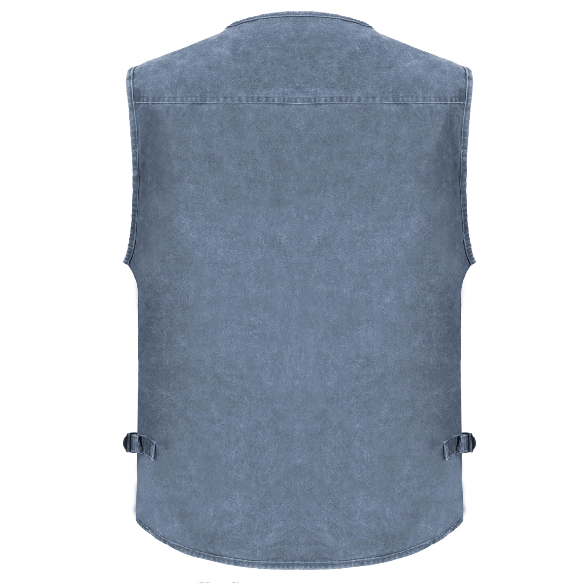 Men's Stone Washed Denim Fishing Vest with Multiple Pockets - Durable Workwear for Outdoor Activities, Camping & Hiking