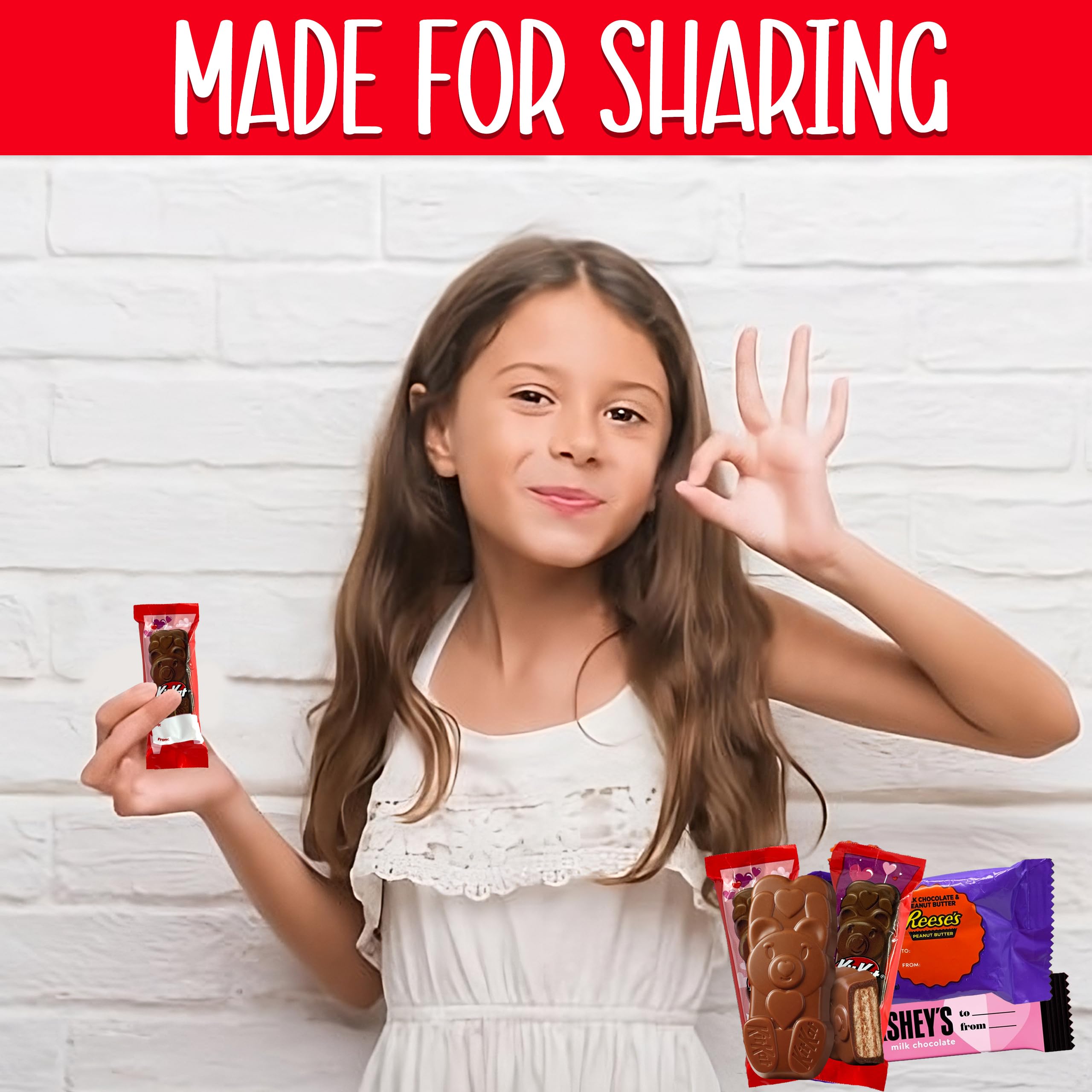 Valentine's Day Candy Assortment - 50 Pc HERSHEY's Snack Size Mix with Milk Chocolate Bars, REESE's Peanut Butter Cups, Bear Shaped Wafers & Twizzlers - Perfect for Classroom Exchanges, Party Favors & Gift Bags