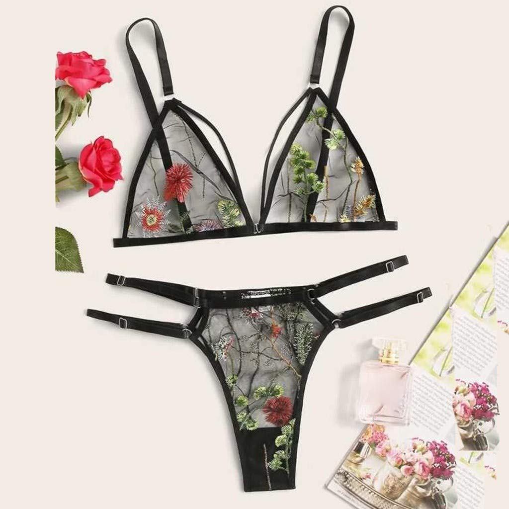 Sexy Lace Embroidery Bra and Thong Set for Women - Comfortable G-String Underwear in Sizes S-3XL (Black, XXL) - Perfect for Running, Date Nights & Boudoir Photography