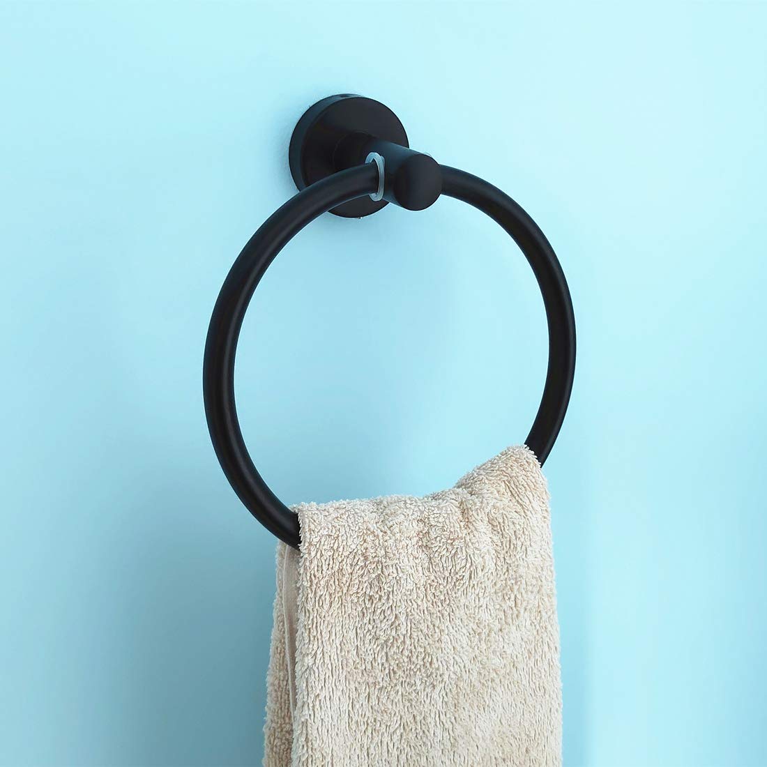 Stainless Steel Towel Ring Holder - Polished 304 Rustproof Wall Mounted Bathroom & Kitchen Accessory - Black Round Towel Hanger for Hand/Tea Towels - Perfect for Modern Homes, Hotels & Spa Decor