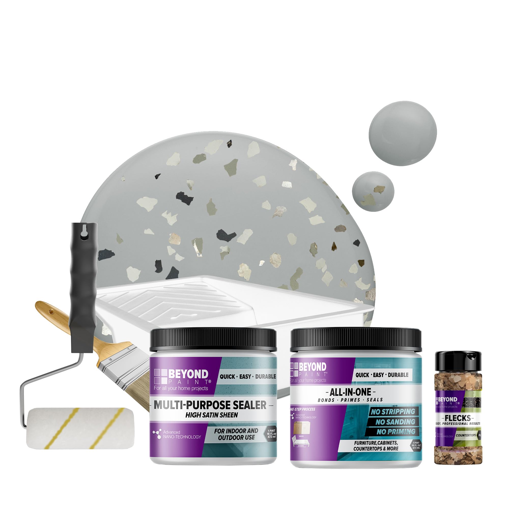 Beyond Paint Smoked Gray Flecks Countertop Makeover Kit - Includes Paint, Sealer, Flecks & Tools - Transform Kitchen or Bathroom Countertops in Soft Gray Finish - DIY Home Renovation Solution