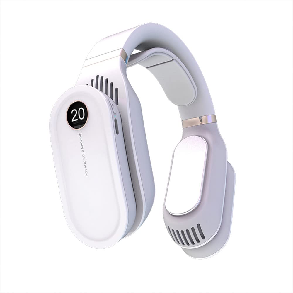 JOHNY Portable Hanging Neck Fan - Mini USB Rechargeable Bladeless Air Cooler & Warmer, Wearable Personal Fan for Outdoor, Sports, Travel, Office - White