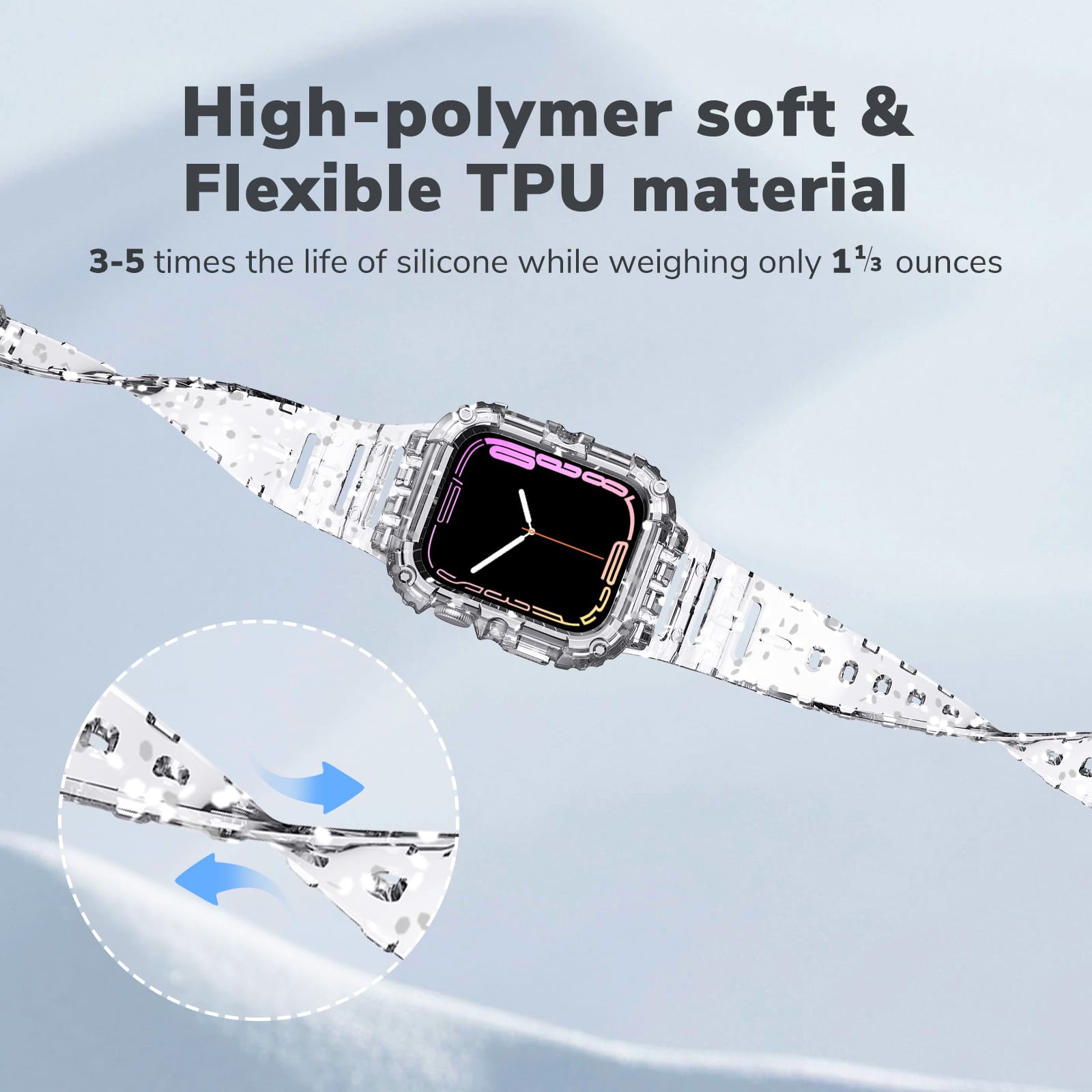 Clear Protective Case & Shockproof Strap Compatible with Apple Watch Series 8/7/6/5/4/3/2/1 & SE - 38mm 40mm 41mm 42mm 44mm 45mm Sizes - Perfect for Gym, Running & Everyday Wear