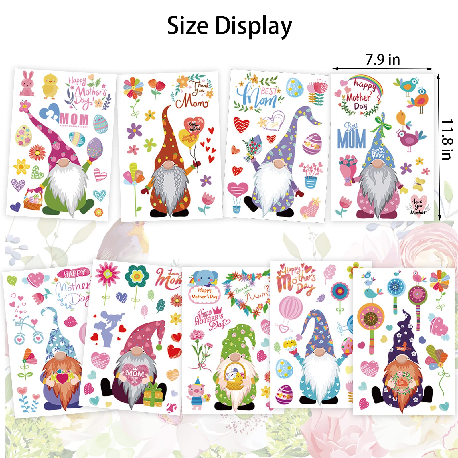 Lucleag 9 Sheets Mother's Day Window Clings Decorations - Cute Gnome Window Stickers for Happy Mother's Day Party Decor & Gifts | Perfect for Home, Office, and Classroom Celebrations