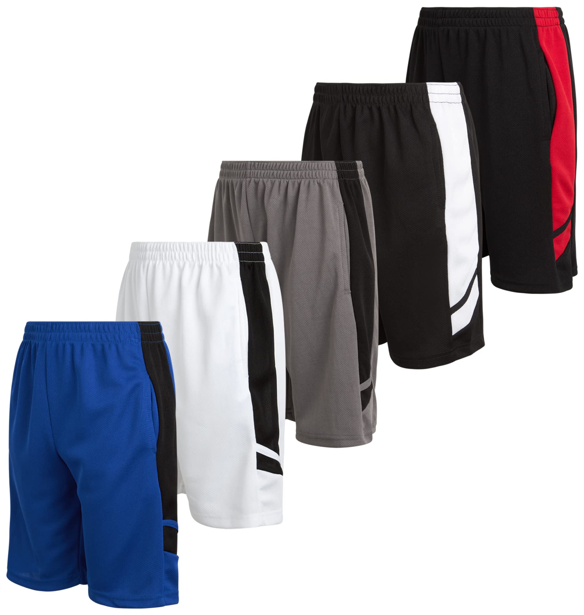**Mad Game Boys' Mesh Performance Basketball Shorts - 5 Pack with Pockets - Breathable Athletic Shorts for Kids & Teens (Sizes 8-18) - Perfect for Sports, Gym & Casual Wear**