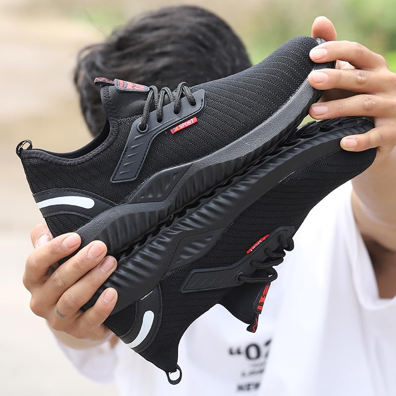 Waterproof Steel Toe Work Shoes for Men & Women - Lightweight Slip Resistant Safety Boots - Comfortable Industrial Sneakers for Construction, Warehouse & Outdoor Work - Black Sizes 5-12