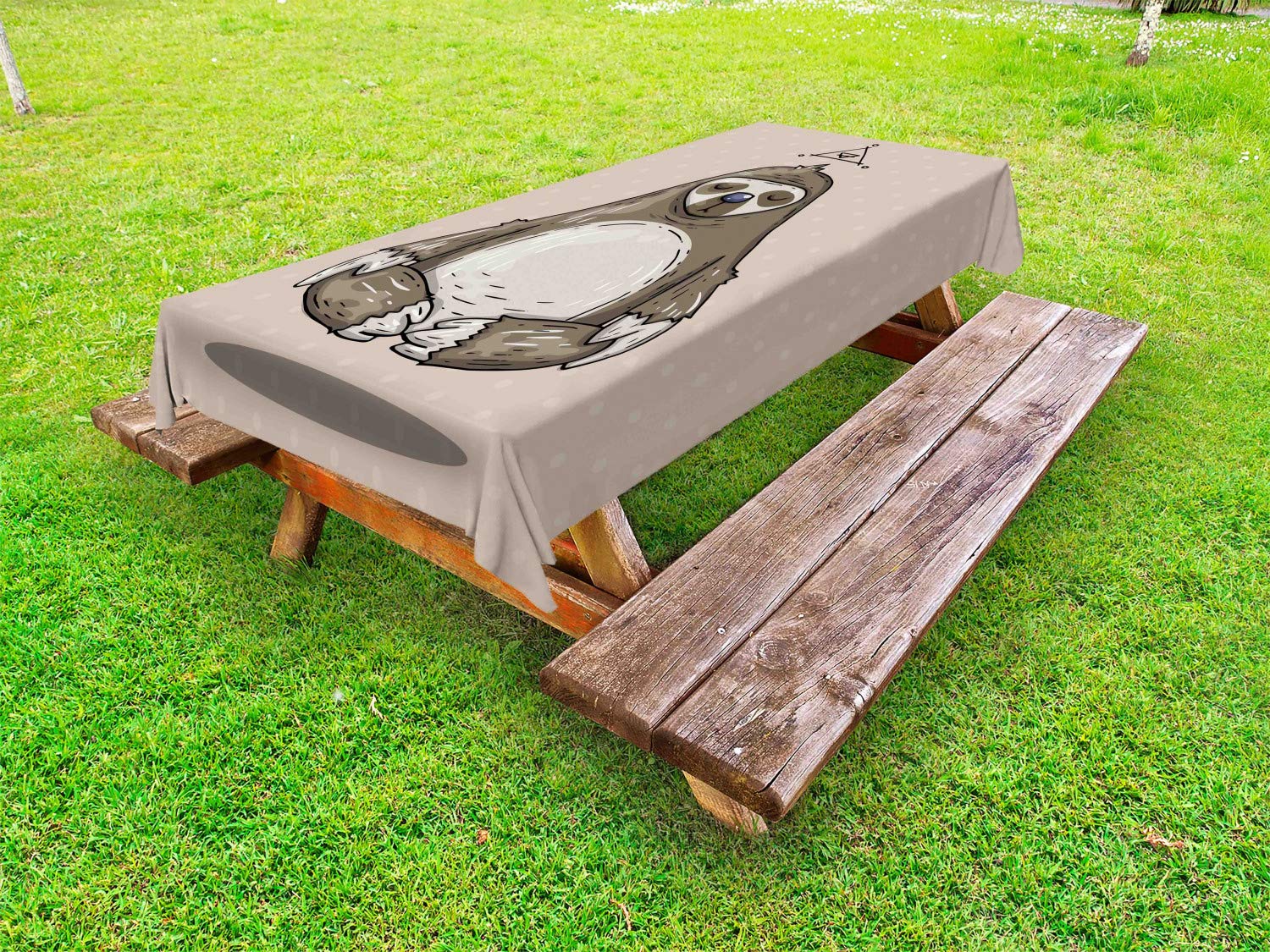 Ambesonne Sloth Outdoor Tablecloth - Cartoon Sloth Meditating in Lotus Position, Washable Picnic Table Cover 58